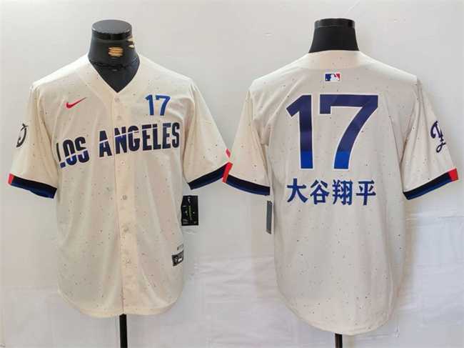 Mens Los Angeles Dodgers #17 Shohei Ohtani Cream 2024 City Connect Limited Stitched Baseball Jersey